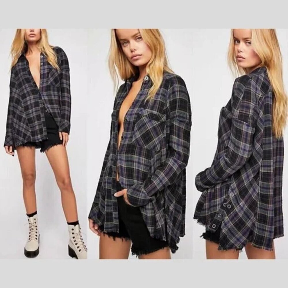 Free People Juniper Ridge Snap Side Plaid Button Down Top